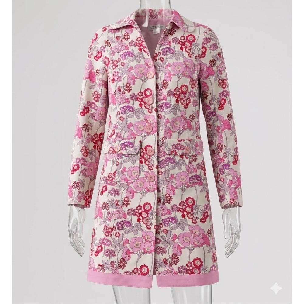 Kate Unger New York 10C485 Women's Pink Floral Trench Coat. Size 14